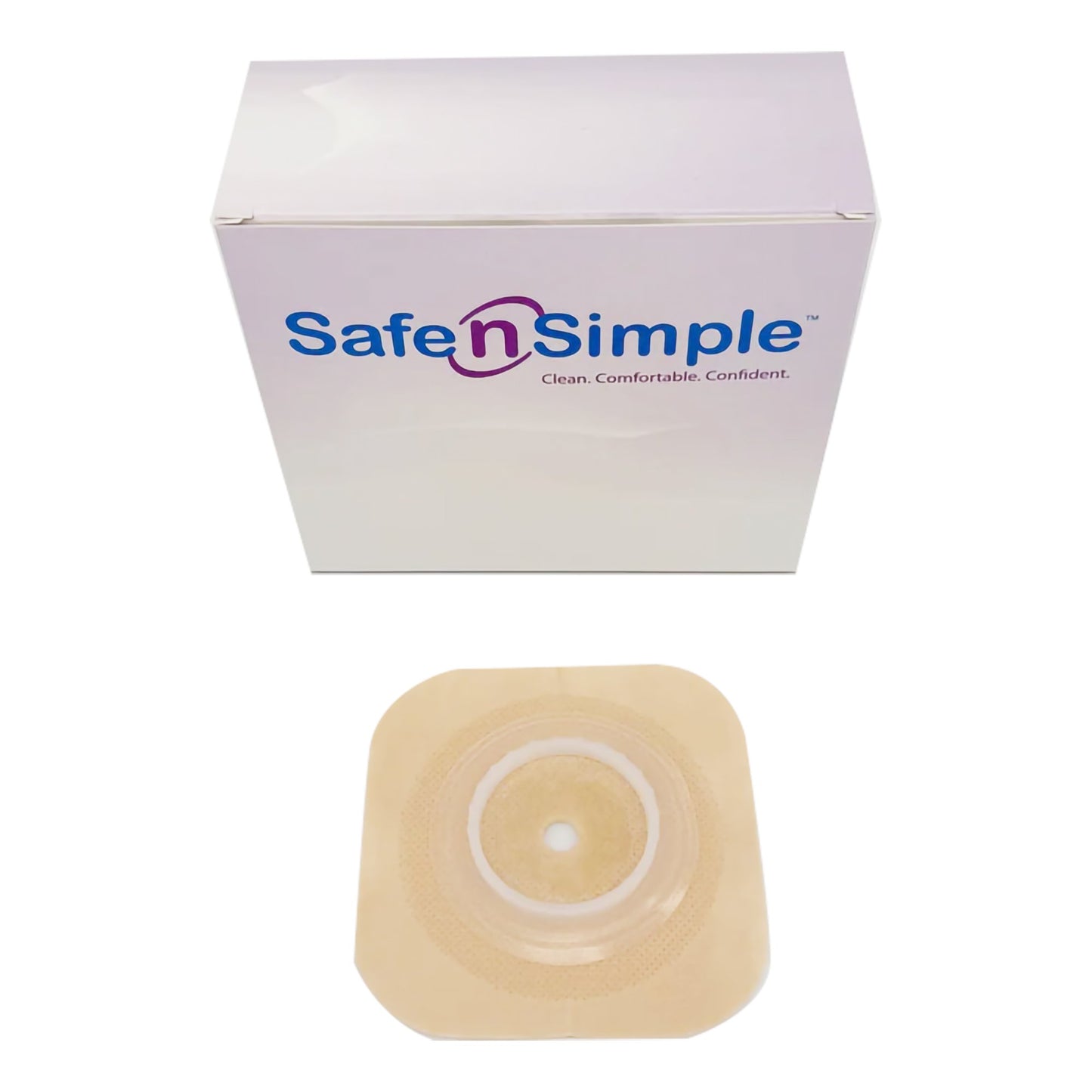 Safe n Simple™ Ostomy Barrier Trim to Fit, Standard Wear Flexible Tape 45 mm Flange Up to 1-1/4 Inch Opening 4-1/2 X 4-1/2 Inch (1245141_BX)