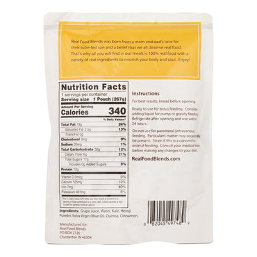 Real Food Blends® Tube Feeding Formula Quinoa / Kale / Hemp Flavor Liquid 9.4 oz. Pouch (979852_EA)