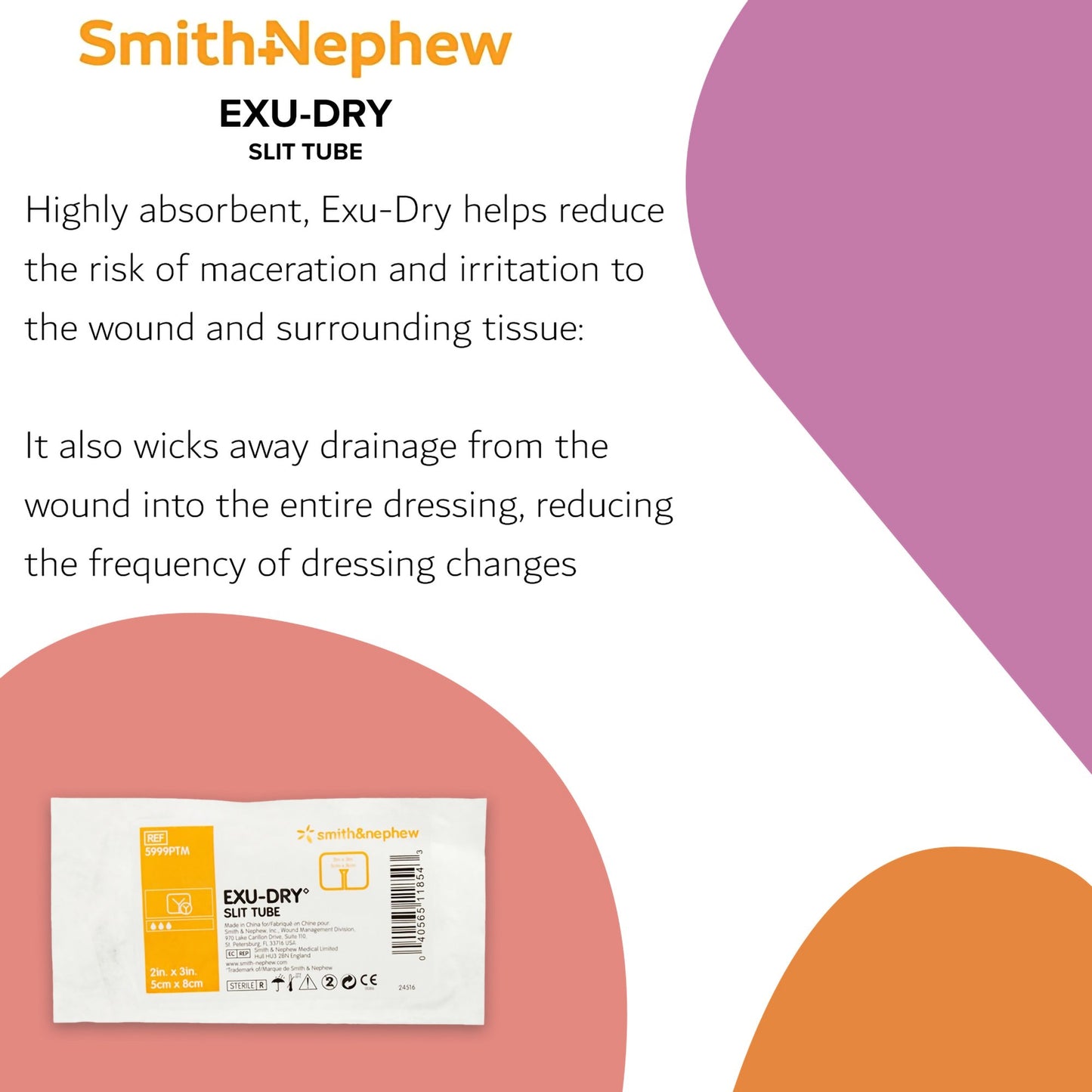 EXU-DRY Anti-Shear Super Absorbent Dressing 2 X 3 Inch Slit Tube (474300_EA)