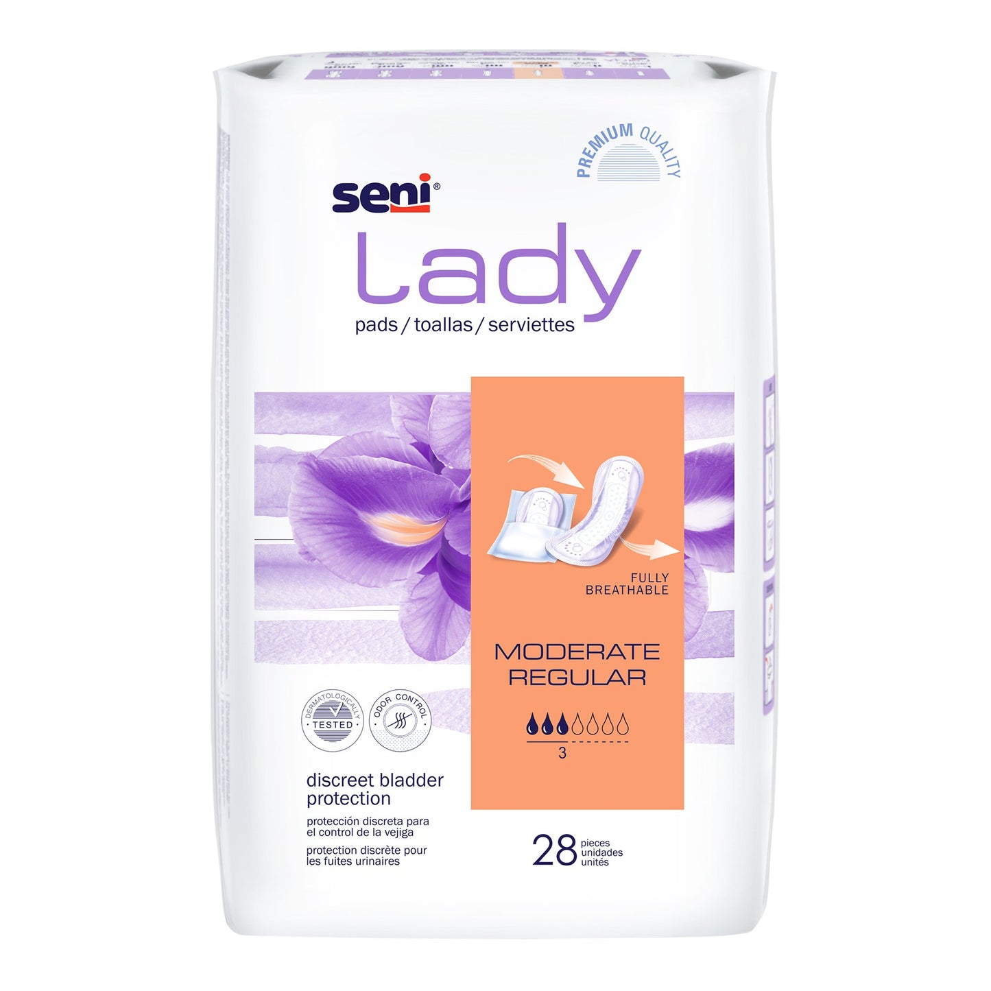 Seni® Lady Moderate Bladder Control Pad 10 Inch Length Moderate Absorbency Super Absorbent Core One Size Fits Most (1222535_PK)