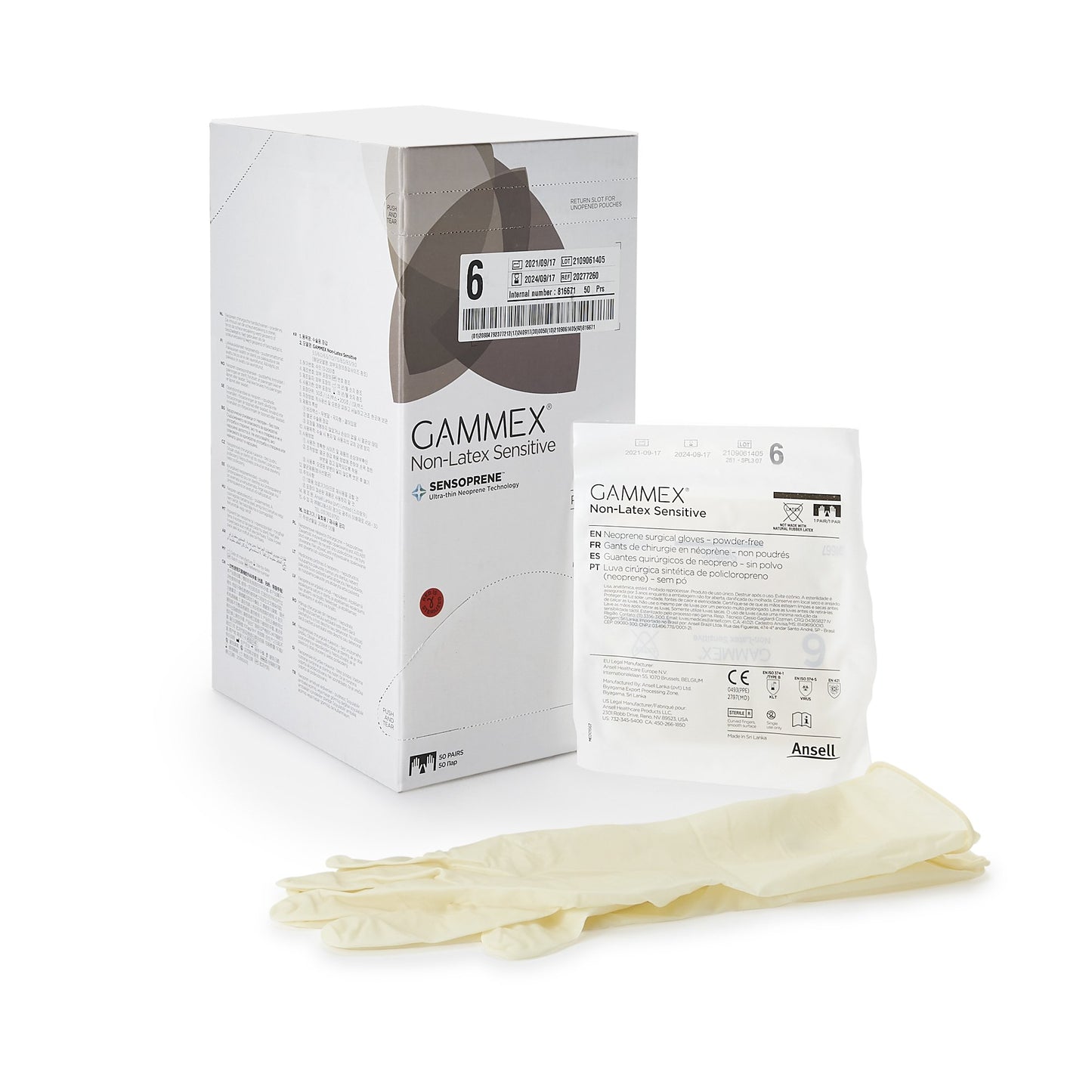 GAMMEX® Non-Latex Sensitive Surgical Glove Size 6 Sterile Polychloroprene Standard Cuff Length Micro-Textured Cream Chemo Tested (833672_CS)