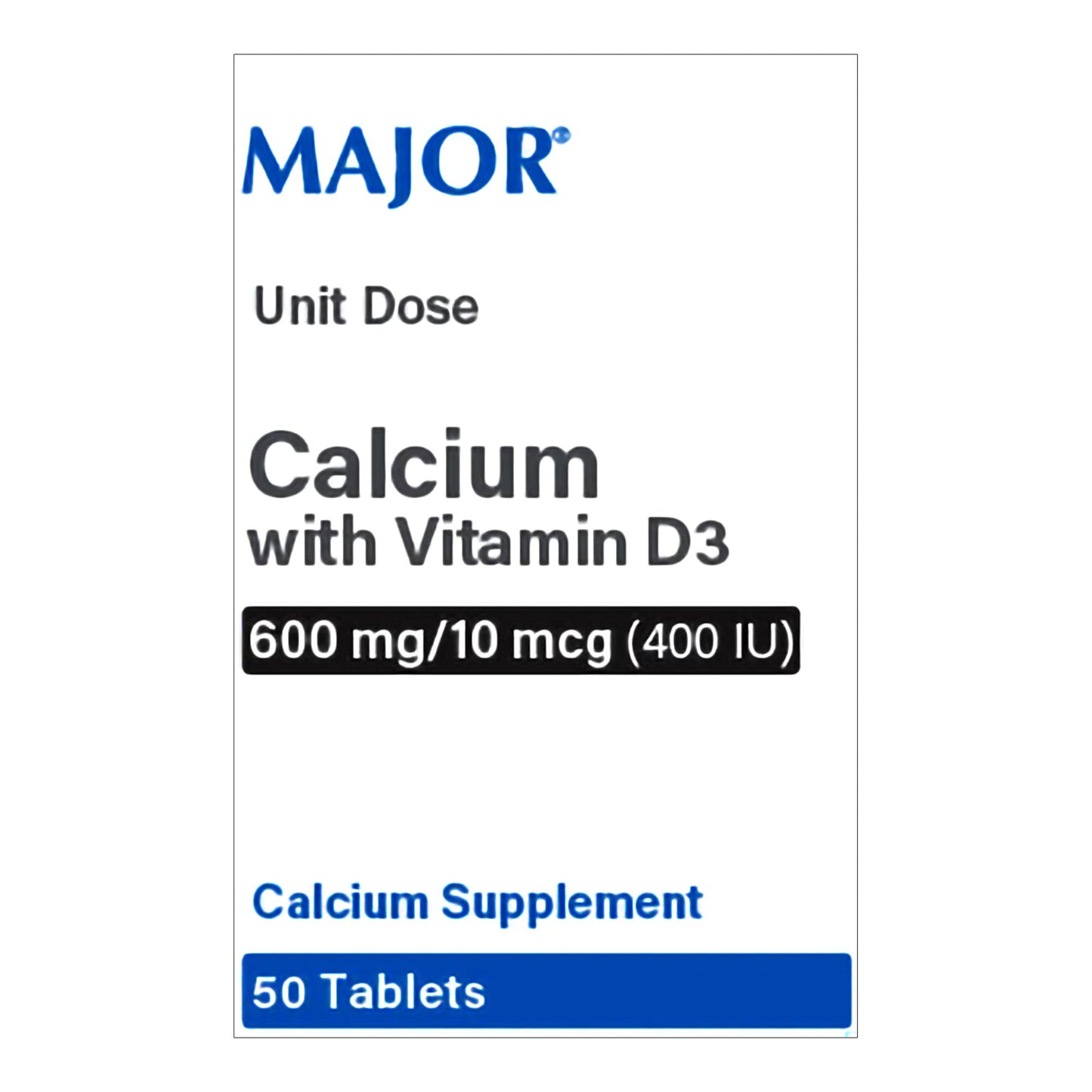 Major Pharmaceuticals Joint Health Supplement Calcium / Vitamin D3 600 mg - 400 IU Strength Tablet 50 per Box (1174778_BX)