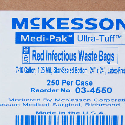 McKesson Biohazard Waste Bag Biohazard Symbol / Infectious Waste 7 to 10 gal. Red 24 X 24 Inch (185449_CS)