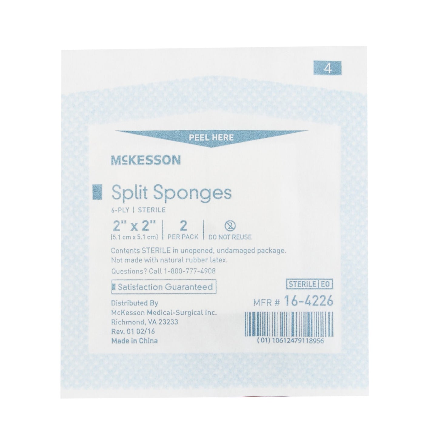 McKesson I.V. Sponge 2 X 2 Inch 6-Ply Sterile 2 per Pack (446055_BX)