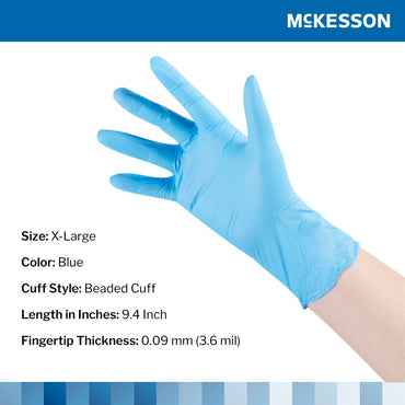 McKesson Confiderm® 3.8 Exam Glove X-Large NonSterile Nitrile Standard Cuff Length Textured Fingertips Blue Not Rated (921612_CS)