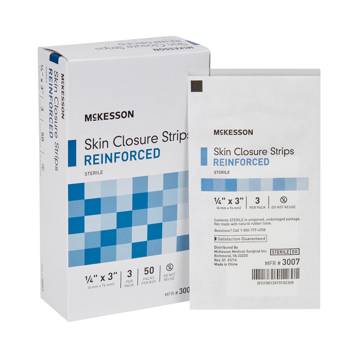 McKesson Skin Closure Strip 1/4 X 3 Inch Nonwoven Material Reinforced Strip White (876306_BX)