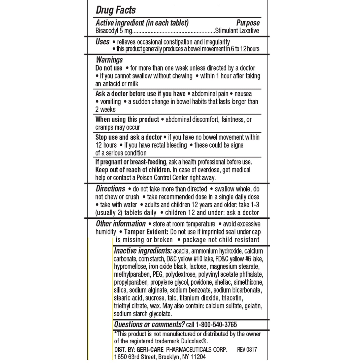 Geri-Care Laxative Tablet 25 per Bottle Bisacodyl USP (1173340_BT)