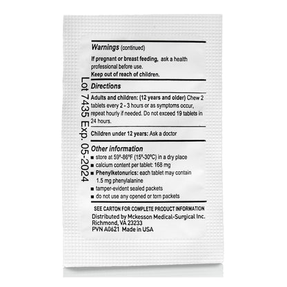 McKesson Brand Antacid 420 mg Strength Tablet 250 Packets per Box, 2 Tablets per Packet (1111738_BX)