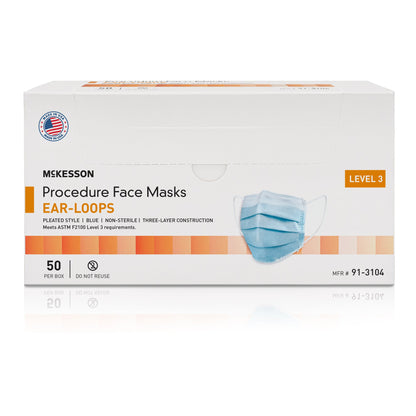 McKesson Procedure Mask ASTM Level 3 Earloops One Size Fits Most (1221960_CS)