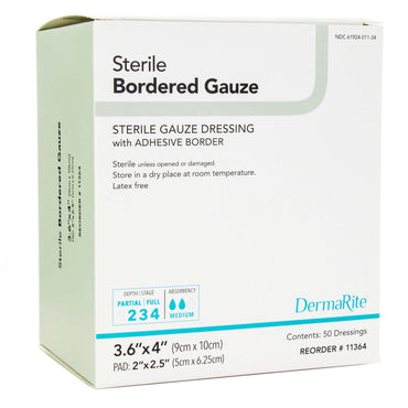 DermaRite® Bordered Gauze Island Dressing 3-3/5 X 4 Inch Square Sterile (946442_BX)