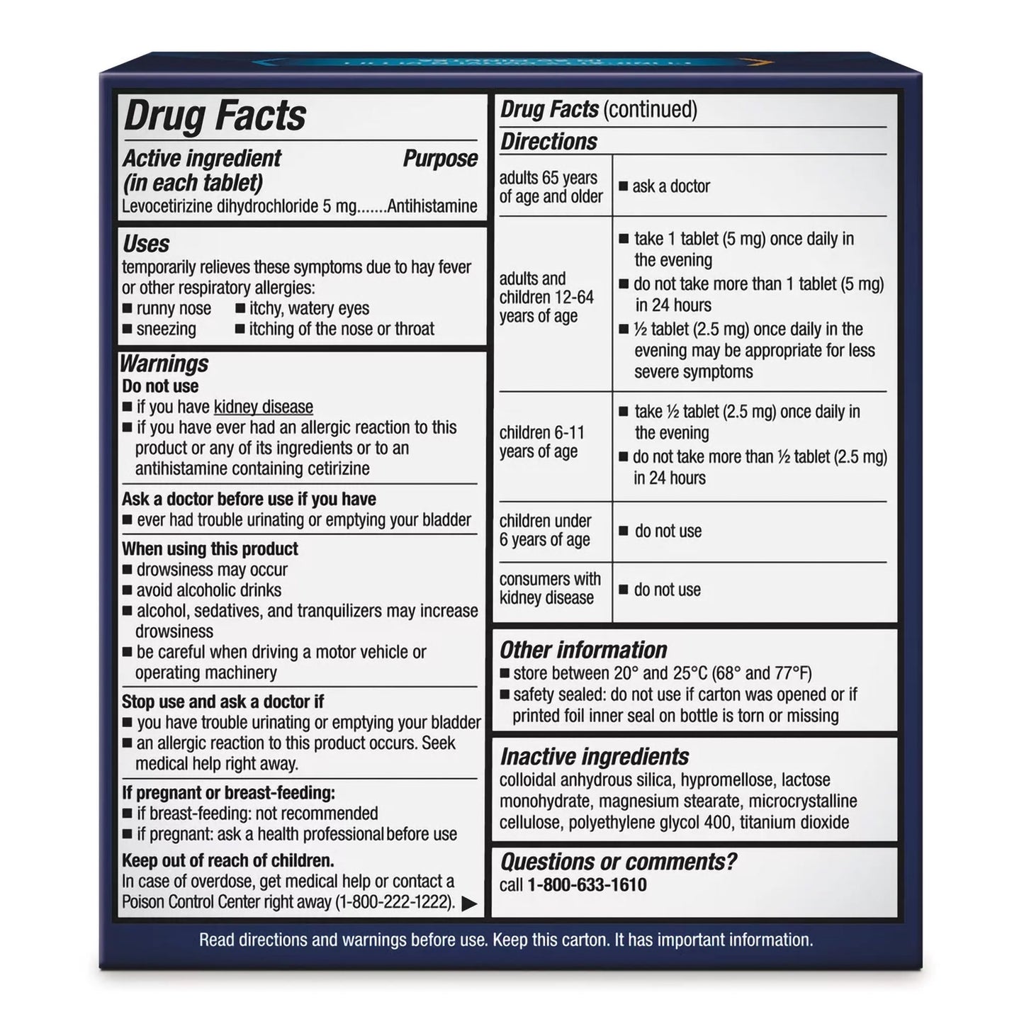 XYZAL® Allergy 24HR Allergy Relief 5 mg Strength Tablet 35 per Bottle (1230701_BT)