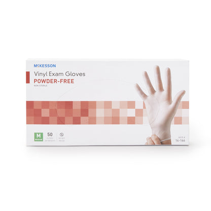 McKesson Confiderm® Exam Glove Medium NonSterile Vinyl Standard Cuff Length Smooth Clear Not Rated (871023_BX)