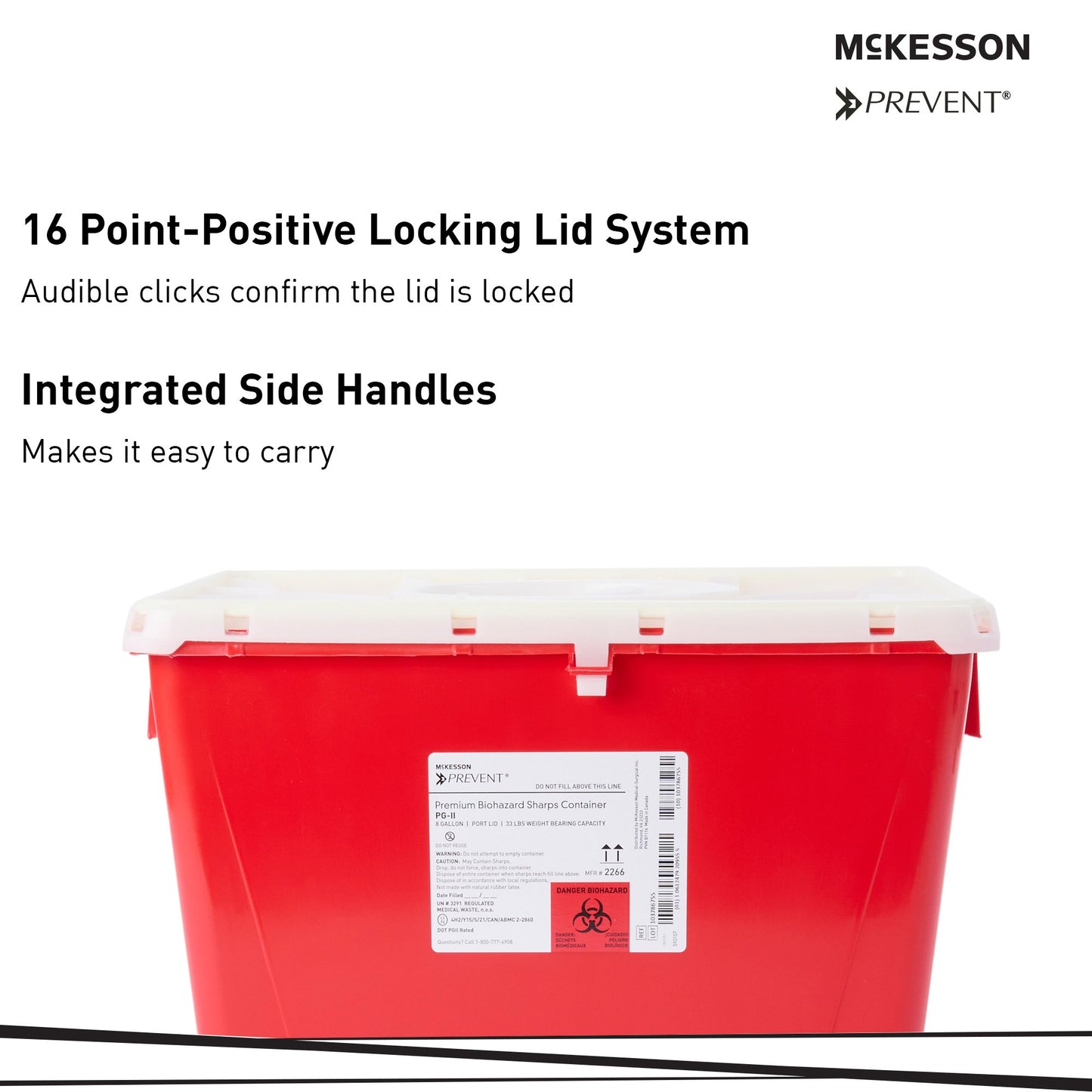 McKesson Prevent® Sharps Container Red Base 13-1/2 H X 17-3/10 W X 13 L Inch Vertical Entry 8 Gallon (854428_EA)
