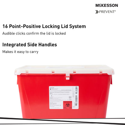 McKesson Prevent® Sharps Container Red Base 13-1/2 H X 17-3/10 W X 13 L Inch Vertical Entry 8 Gallon (854428_EA)