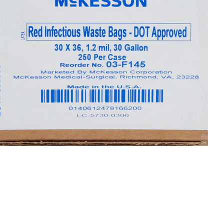 McKesson Biohazard Waste Bag Biohazard Symbol / Infectious Waste 30 gal. Red 30 X 36 Inch (551254_CS)
