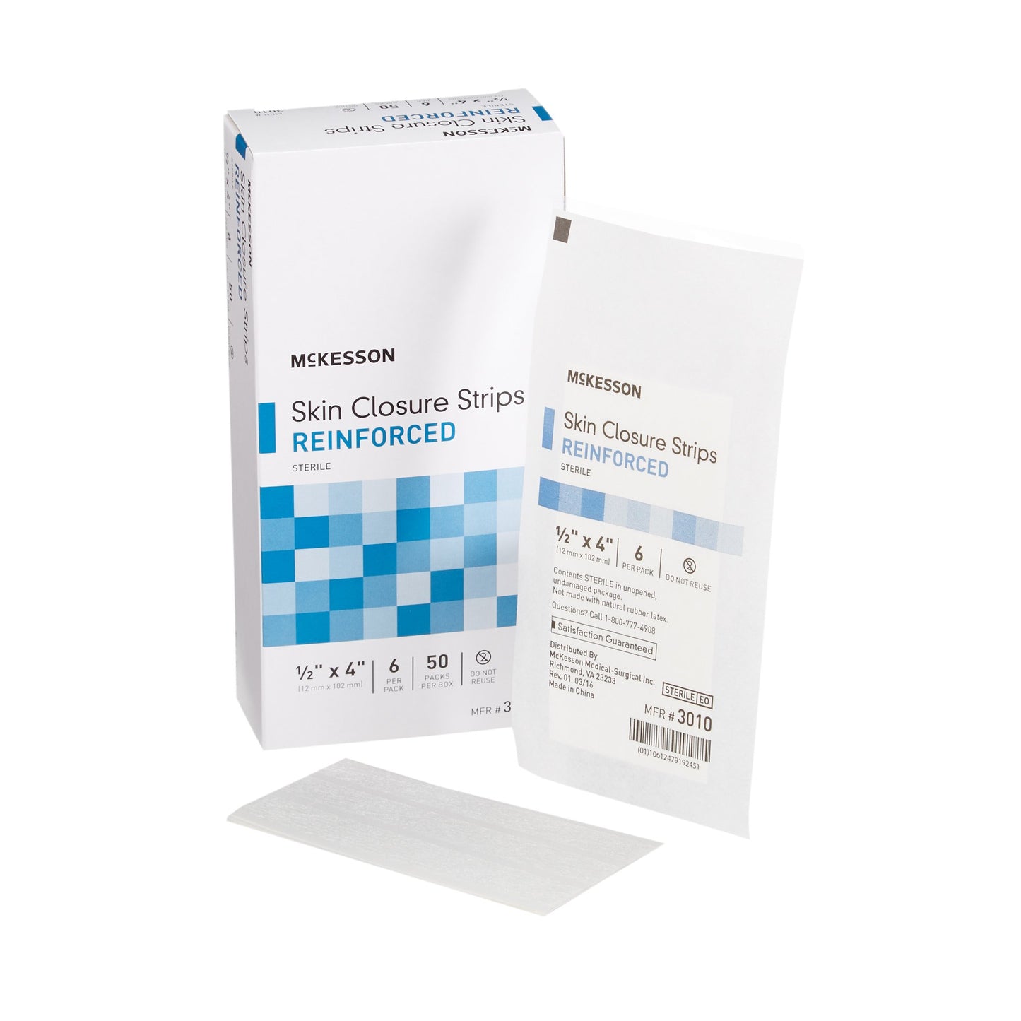 McKesson Skin Closure Strip 1/2 X 4 Inch Nonwoven Material Reinforced Strip White (876309_CS)