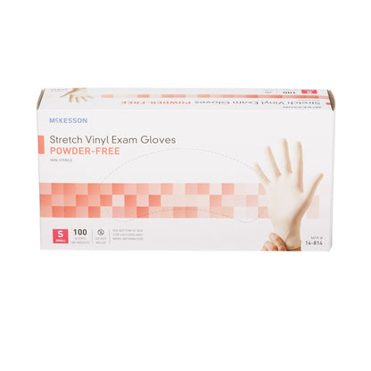 McKesson Exam Glove Small NonSterile Stretch Vinyl Standard Cuff Length Smooth Ivory Not Rated (409742_BX)