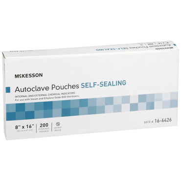 McKesson Sterilization Pouch Ethylene Oxide (EO) Gas / Steam 8 X 16 Inch Transparent Blue / White Self Seal Paper / Film (960946_BX)