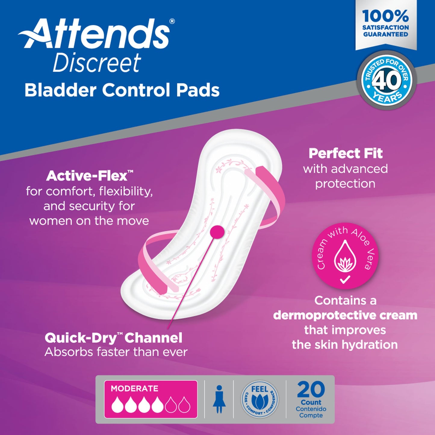 Attends® Discreet Bladder Control Pad 10-1/2 Inch Length Moderate Absorbency Polymer Core One Size Fits Most (1039118_CS)