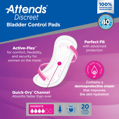 Attends® Discreet Bladder Control Pad 10-1/2 Inch Length Moderate Absorbency Polymer Core One Size Fits Most (1039118_CS)