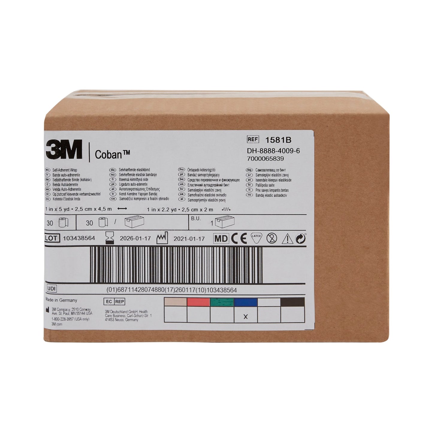 3M™ Coban™ Cohesive Bandage 1 Inch X 5 Yard Self-Adherent Closure Blue NonSterile Standard Compression (222000_RL)