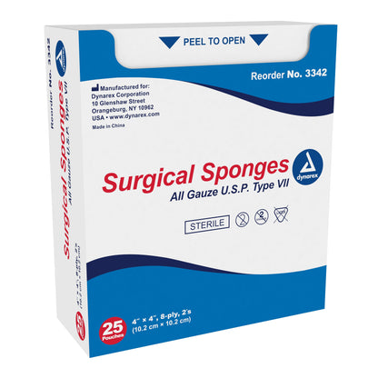 Dynarex® Gauze Sponge 4 X 4 Inch 8-Ply Sterile 2 per Pack (771740_BX)