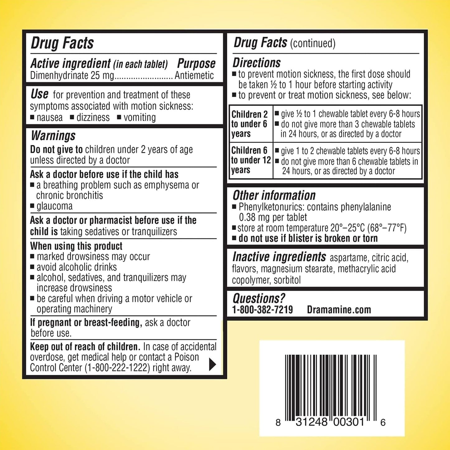 Dramamine® Motion Sickness Relief Nausea Relief 25 mg Strength Chewable Tablet 8 per Box (1218937_BX)