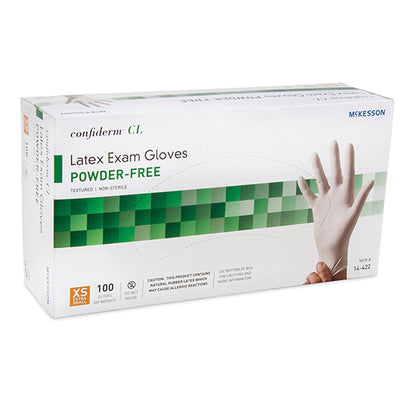 McKesson Confiderm® CL Exam Glove X-Small NonSterile Latex Standard Cuff Length Textured Fingertips Ivory Not Rated (921591_BX)