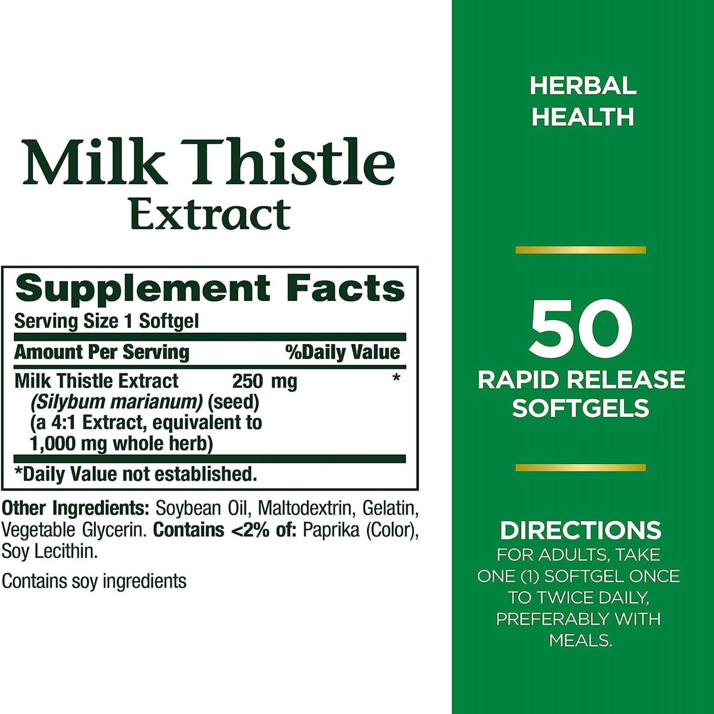 Nature's Bounty® Dietary Supplement Milk Thistle 1,000 mg Strength Capsule 50 per Bottle (1231642_BT)
