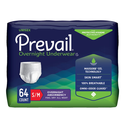 Prevail® Overnight Unisex Adult Absorbent Underwear Pull On with Tear Away Seams Small / Medium Disposable Heavy Absorbency (1189992_CS)