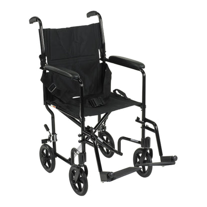McKesson Transport Chair 19 Inch Seat Width Full Length Arm Swing-Away Footrest Aluminum Frame with Black Finish (1128898_EA)