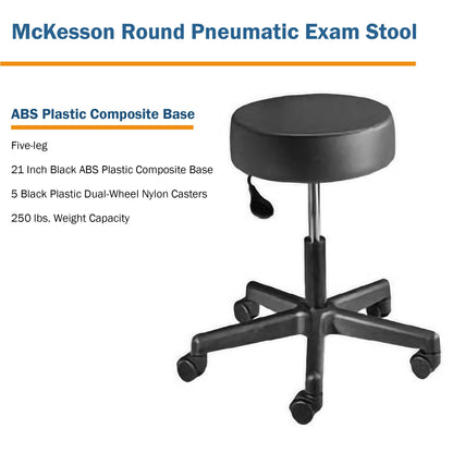 McKesson Exam Stool Backless Pneumatic Height Adjustment 5 Casters Black (566998_EA)