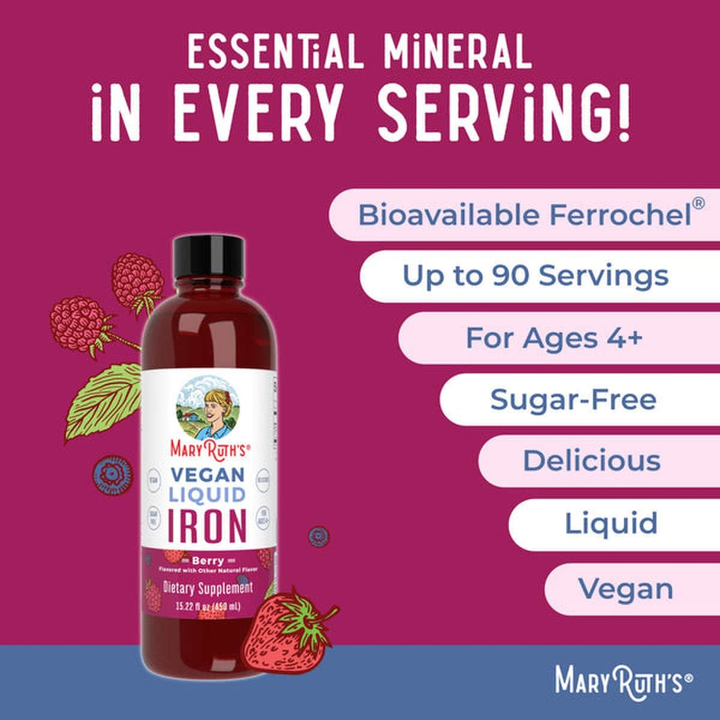 Mary Ruth's® Liquid Iron Dietary Supplement Iron 6 to 18 mg Strength Liquid 16 oz. Berry Flavor (1271764_EA)
