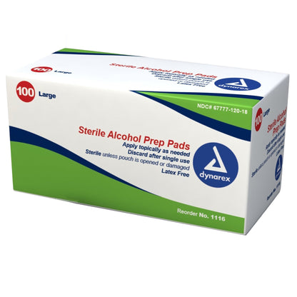 Dynarex® Alcohol Prep Pad 70% Strength Isopropyl Alcohol Individual Packet Large Sterile (864525_CS)