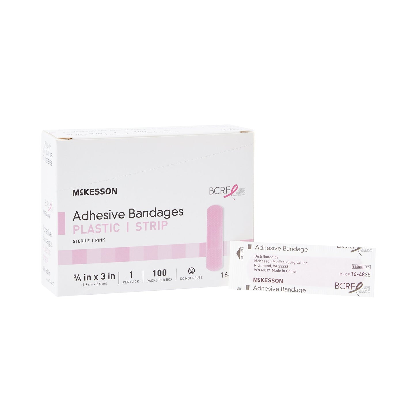 McKesson Adhesive Strip 3/4 X 3 Inch Plastic Rectangle Pink Sterile (1055594_BX)