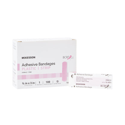 McKesson Adhesive Strip 3/4 X 3 Inch Plastic Rectangle Pink Sterile (1055594_CS)