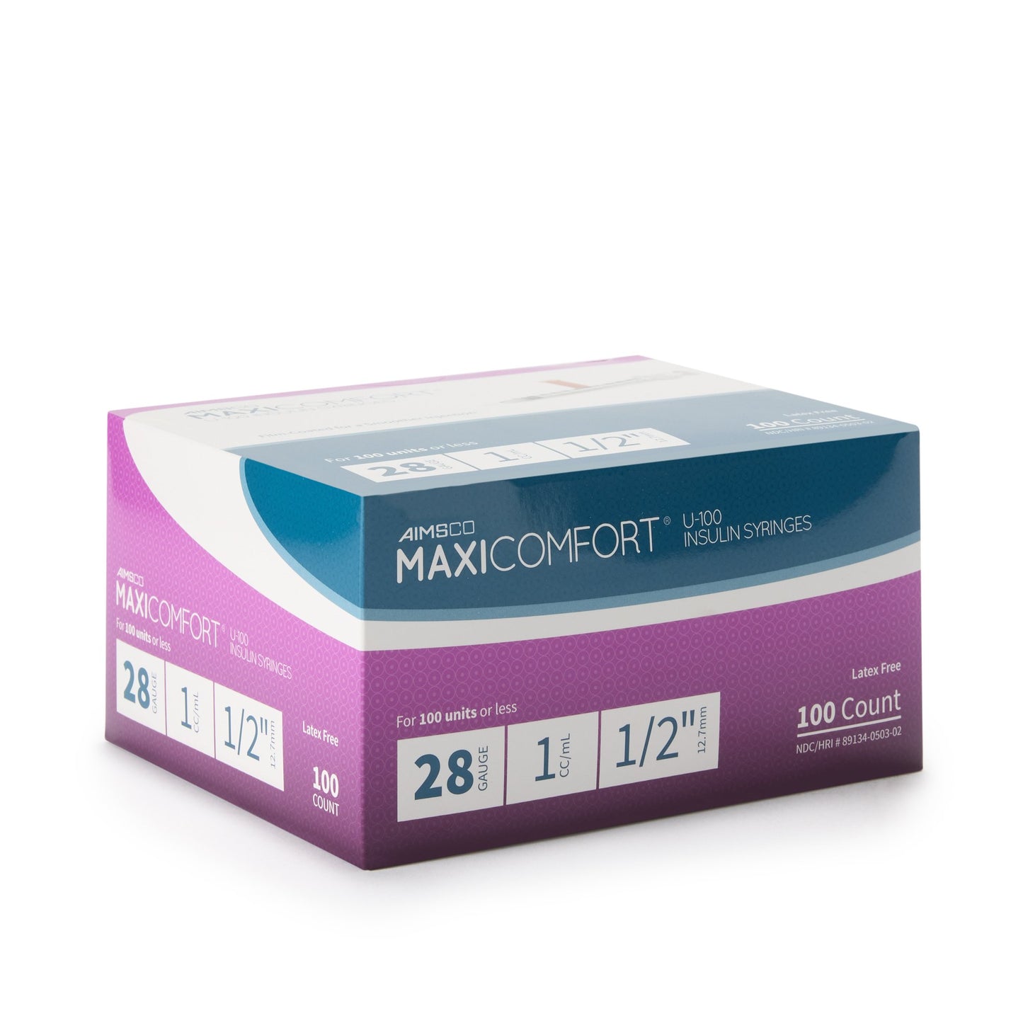 AIMSCO® Standard Insulin Syringe with Needle 1 mL 1/2 Inch 28 Gauge NonSafety Ultra Thin Wall (1182679_BX)
