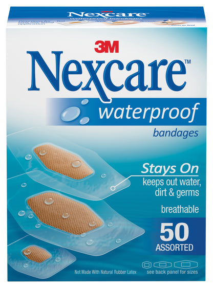 Nexcare™ Wateproof Waterproof Adhesive Strip 7/8 X 1-1/16 Inch / 1-1/4 X 2-1/2 Inch / 1-1/16 X 2-1/4 Inch Plastic / Film Rectangle Clear / Tan Sterile (1083927_BX)