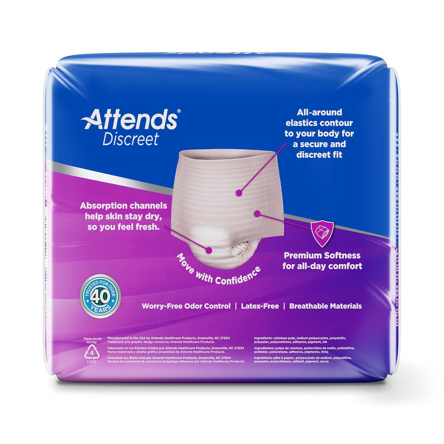 Attends® Discreet Female Adult Absorbent Underwear Pull On with Tear Away Seams X-Large Disposable Heavy Absorbency (1039112_BG)