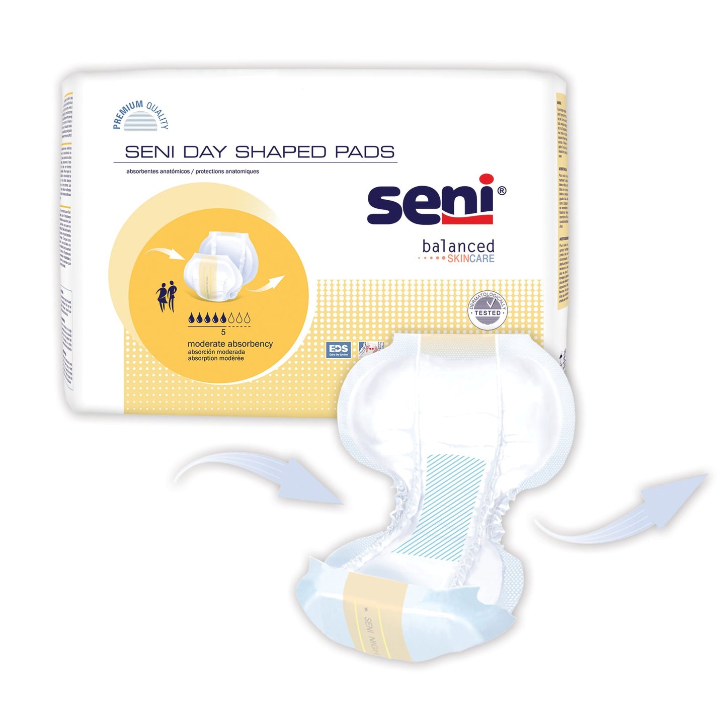 Seni® Shaped Day Pads Incontinence Liner 25 Inch Length Moderate Absorbency Super Absorbent Core One Size Fits Most (1223799_PK)