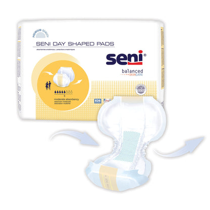 Seni® Shaped Day Pads Incontinence Liner 25 Inch Length Moderate Absorbency Super Absorbent Core One Size Fits Most (1223799_PK)