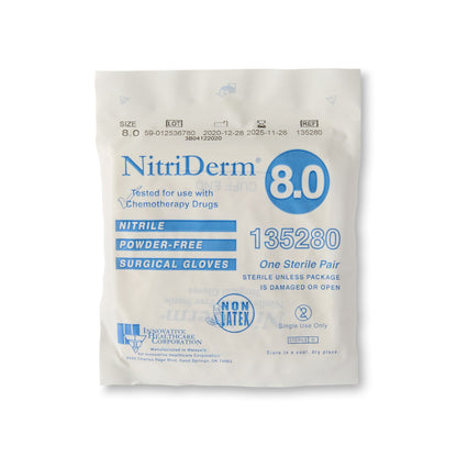 NitriDerm® Surgical Glove Size 8 Sterile Nitrile Standard Cuff Length Fully Textured White Chemo Tested (1162691_CS)