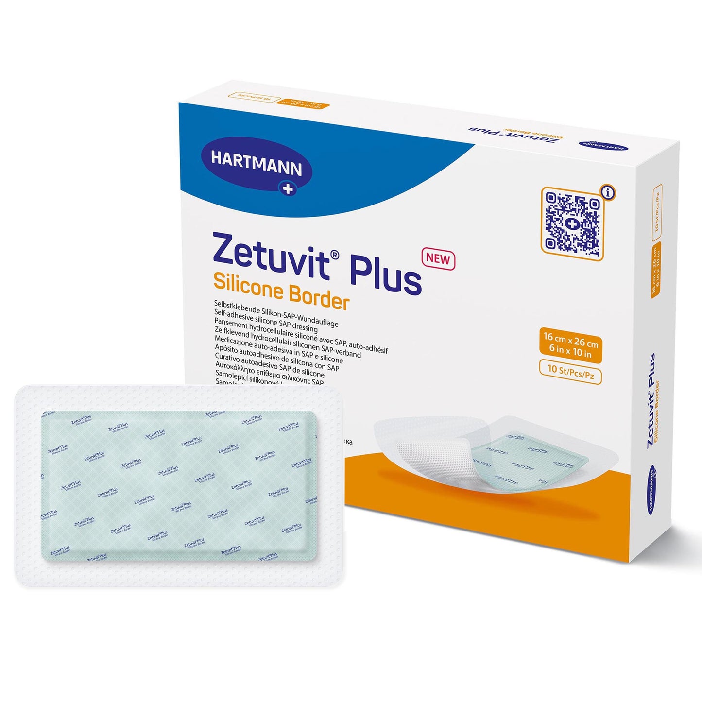 Zetuvit® Plus Silicone Border Super Absorbent Dressing Silicone Adhesive 6 X 10 Inch Rectangle (1242912_EA)