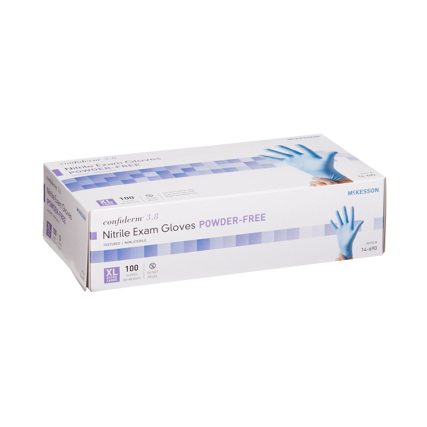 McKesson Confiderm® 3.8 Exam Glove X-Large NonSterile Nitrile Standard Cuff Length Textured Fingertips Blue Not Rated (921612_BX)