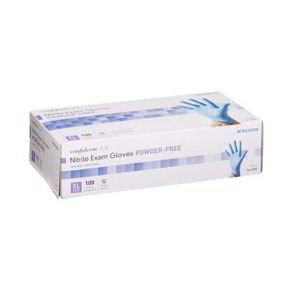 McKesson Confiderm® 3.8 Exam Glove X-Large NonSterile Nitrile Standard Cuff Length Textured Fingertips Blue Not Rated (921612_CS)