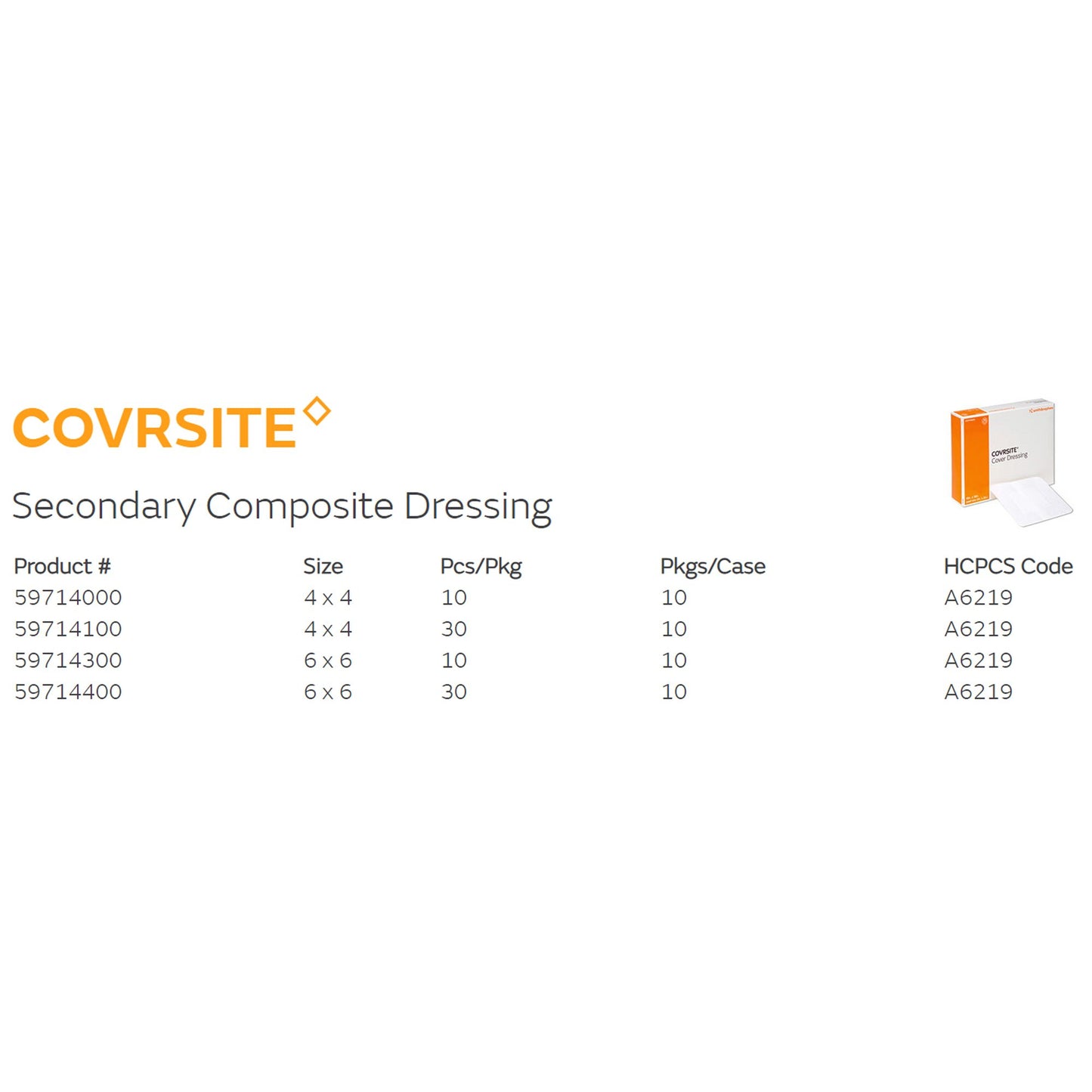 Covrsite Composite Dressing 4 X 4 Inch Square Sterile Film Backing (350590_CS)