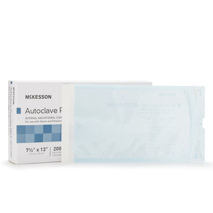 McKesson Sterilization Pouch Ethylene Oxide (EO) Gas / Steam 7-1/2 X 13 Inch Transparent Blue / White Self Seal Paper / Film (960945_CS)