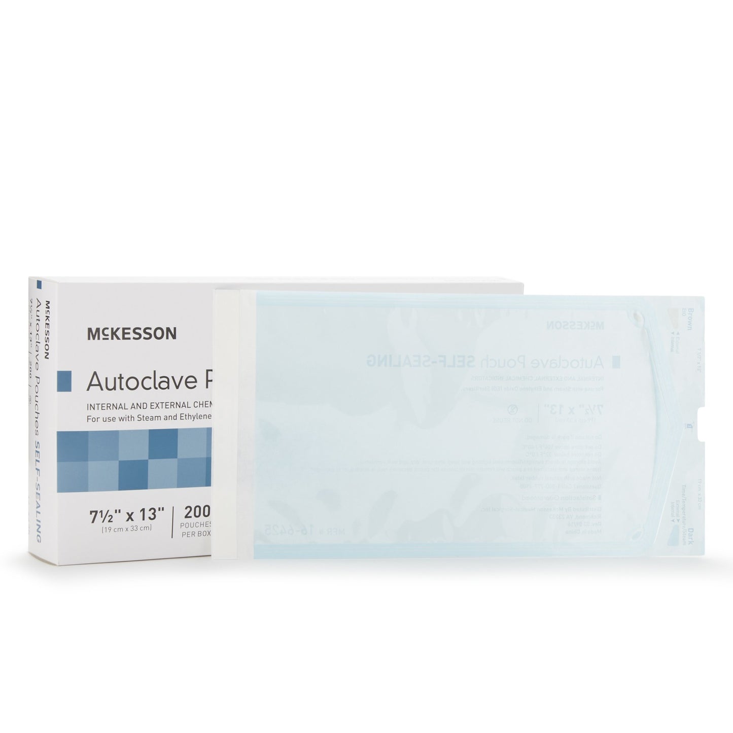 McKesson Sterilization Pouch Ethylene Oxide (EO) Gas / Steam 7-1/2 X 13 Inch Transparent Blue / White Self Seal Paper / Film (960945_BX)