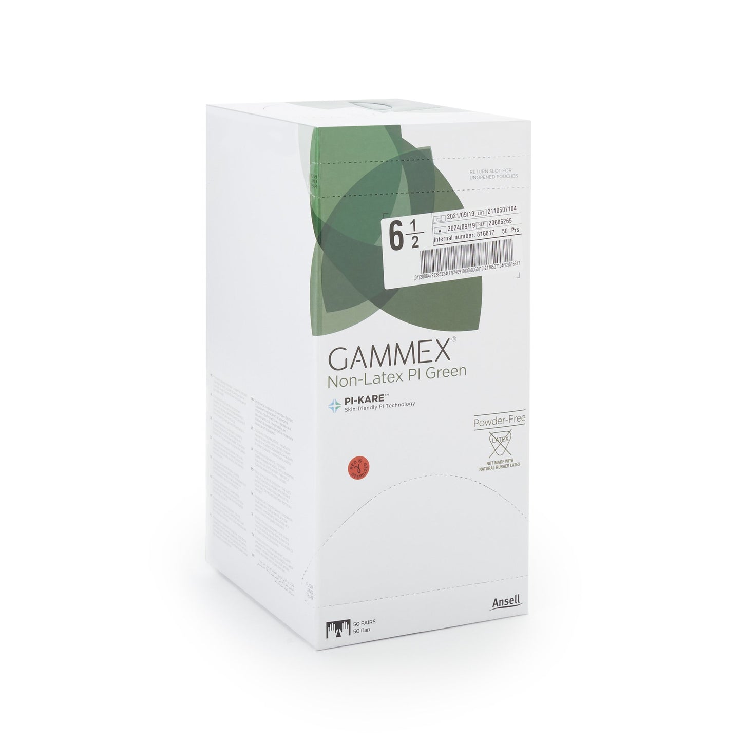GAMMEX® Non-Latex PI Green Surgical Glove Size 6.5 Sterile Polyisoprene Standard Cuff Length Micro-Textured Light Green Chemo Tested (648142_CS)