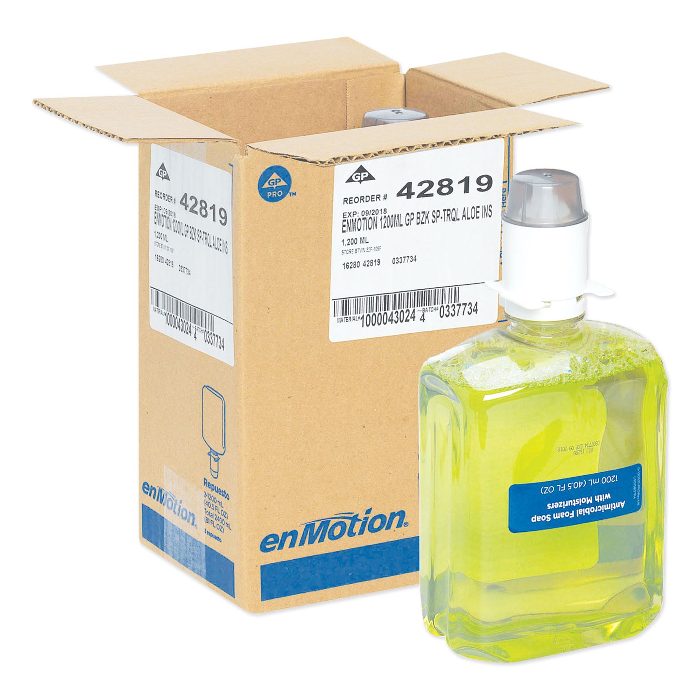 Georgia Pacific® Professional GP enMotion Automated Touchless Antimicrobial Foam Soap Refill, Tranquil Aloe Scent, 1,200 mL Bottle, 2/Carton (GPC42819)
